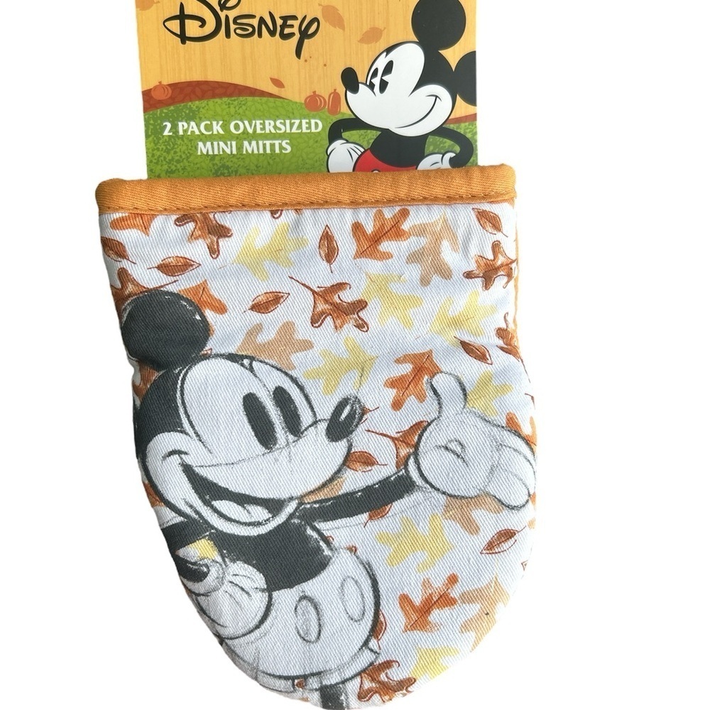 New! Disney Mickey Mouse 2 pack Oven Mitts White/Orange Fall leaf Thanksgiving - Picture 1 of 4